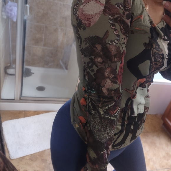 Sold on M Rare Vintage 90s Custo Barcelona Equestrian cat art blouse - Picture 2 of 5